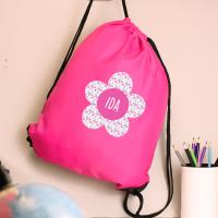 Personalised Flower Pink Drawstring Bag Extra Image 1 Preview